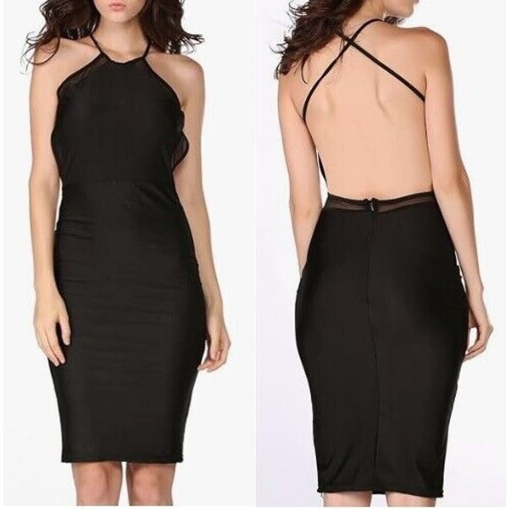 Bebe Halternack Backless Mini Cocktail Evening Dress Ribbed Black Womens Size XS